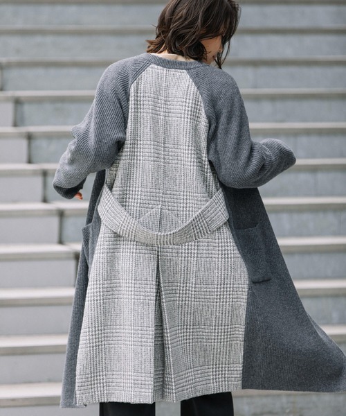 Munich（ミューニック）の「片畦編みニットグレンチェックドッキングコート（ノーカラーコート・レディース・グレー/ブラック・FREE）」の14枚目の写真