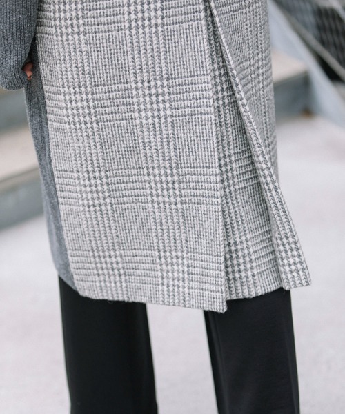 Munich（ミューニック）の「片畦編みニットグレンチェックドッキングコート（ノーカラーコート・レディース・グレー/ブラック・FREE）」の19枚目の写真