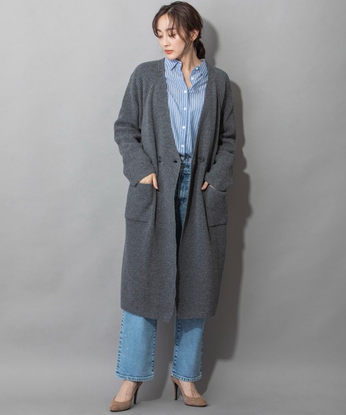 Munich（ミューニック）の「片畦編みニットグレンチェックドッキングコート（ノーカラーコート・レディース・グレー/ブラック・FREE）」の3枚目の写真