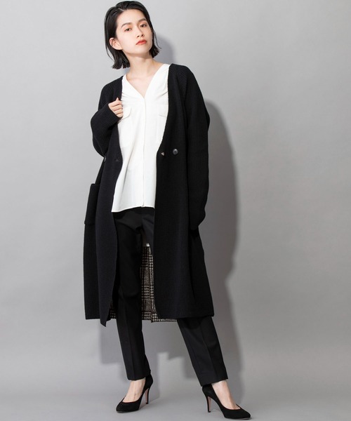 Munich（ミューニック）の「片畦編みニットグレンチェックドッキングコート（ノーカラーコート・レディース・グレー/ブラック・FREE）」の20枚目の写真