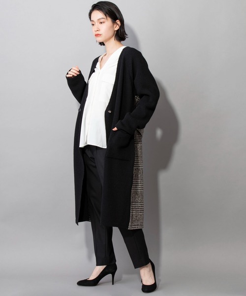 Munich（ミューニック）の「片畦編みニットグレンチェックドッキングコート（ノーカラーコート・レディース・グレー/ブラック・FREE）」の21枚目の写真