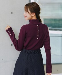 タートルボタンニットトップス