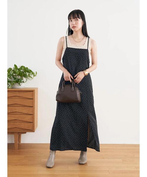 earth music&ecology（アースミュージックアンドエコロジー）の「スリットドットキャミワンピース（ワンピース・レディース・ドット/ブラック系その他5・FREE）」の14枚目の写真