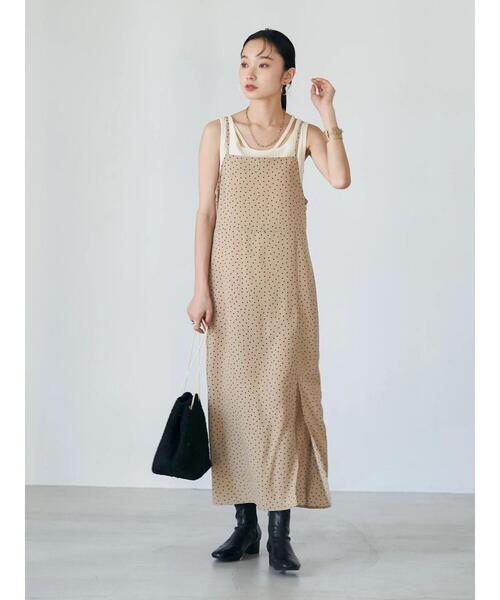 earth music&ecology（アースミュージックアンドエコロジー）の「スリットドットキャミワンピース（ワンピース・レディース・ドット/ブラック系その他5・FREE）」の18枚目の写真