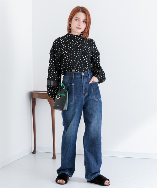 Paradise Picnic（パラダイスピクニック）の「CYAN ワークPKTハイウエストワイトパンツ（デニムパンツ・レディース・ネイビー/ブルー・FREE）」の4枚目の写真