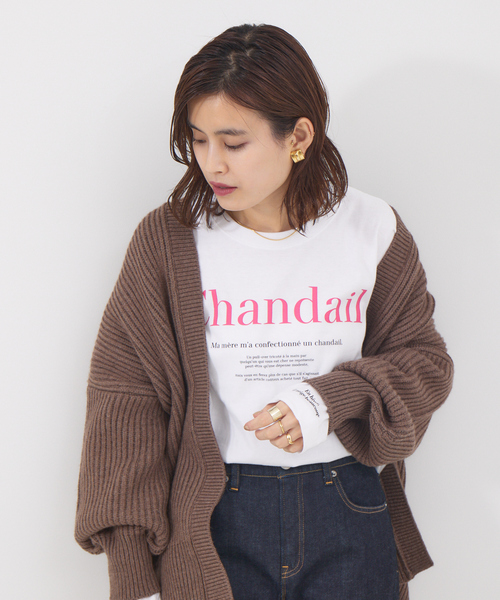 Rouge vif Anna(ルージュヴィフアンナ)の「フロント&袖口ロゴロンT(Tシャツ/カットソー・レディース・チャコールグレー/ピンク・フリー)」の1枚目の写真