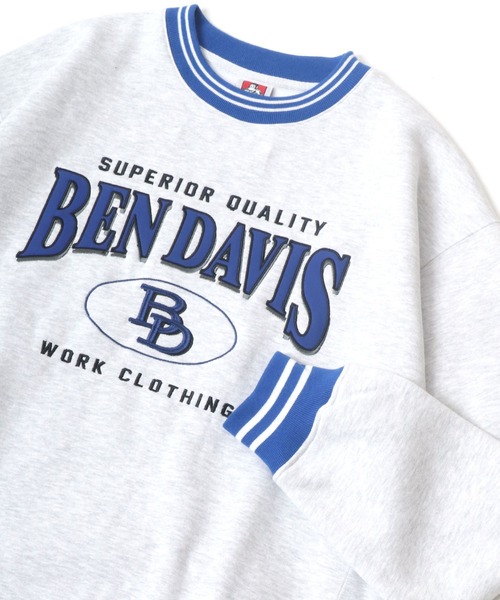 BEN DAVIS(ベンデイビス)の「BEN DAVIS/ベンデイビス リブライン カレッジワッペン刺繍 裏起毛 ビッグシルエット スウェットトレーナー(スウェット・レディース・ブラック/ダークグリーン/ネイビー/オートミール・M/L/XL)」の3枚目の写真