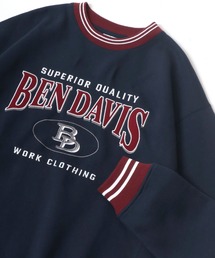 BEN DAVIS/ベンデイビス リブライン カレッジワッペン刺繍 裏起毛 ビッグシルエット スウェットトレーナー