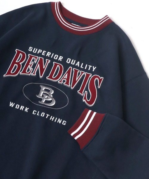 BEN DAVIS(ベンデイビス)の「BEN DAVIS/ベンデイビス リブライン カレッジワッペン刺繍 裏起毛 ビッグシルエット スウェットトレーナー(スウェット・レディース・ブラック/ダークグリーン/ネイビー/オートミール・M/L/XL)」の4枚目の写真