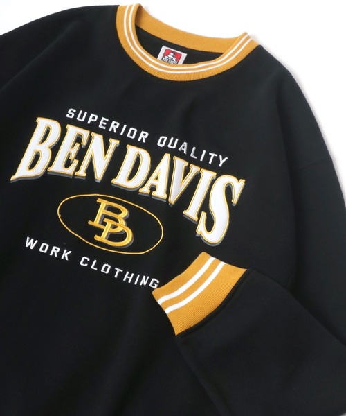BEN DAVIS(ベンデイビス)の「BEN DAVIS/ベンデイビス リブライン カレッジワッペン刺繍 裏起毛 ビッグシルエット スウェットトレーナー(スウェット・レディース・ブラック/ダークグリーン/ネイビー/オートミール・M/L/XL)」の2枚目の写真