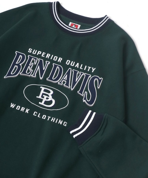 BEN DAVIS(ベンデイビス)の「BEN DAVIS/ベンデイビス リブライン カレッジワッペン刺繍 裏起毛 ビッグシルエット スウェットトレーナー(スウェット・レディース・ブラック/ダークグリーン/ネイビー/オートミール・M/L/XL)」の1枚目の写真