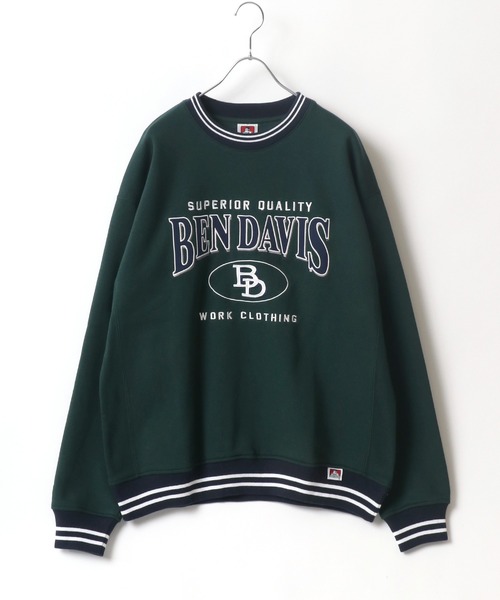 BEN DAVIS(ベンデイビス)の「BEN DAVIS/ベンデイビス リブライン カレッジワッペン刺繍 裏起毛 ビッグシルエット スウェットトレーナー(スウェット・レディース・ブラック/ダークグリーン/ネイビー/オートミール・M/L/XL)」の12枚目の写真