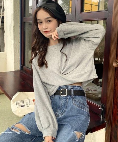 meJane(ミージェーン)の「クロップド丈ボリュームスリーブプルオーバー(Tシャツ/カットソー・レディース・ブラック/グレー/オフホワイト・FREE)」の12枚目の写真