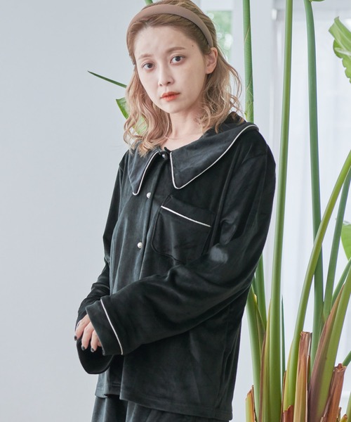 Dita（ディータ）の「ゆるてろパールシャギー襟付き ルームウェア（ルームウェア/パジャマ・レディース・シャンパン/ブラック/スモークピンク/オリーブ・FREE）」の5枚目の写真