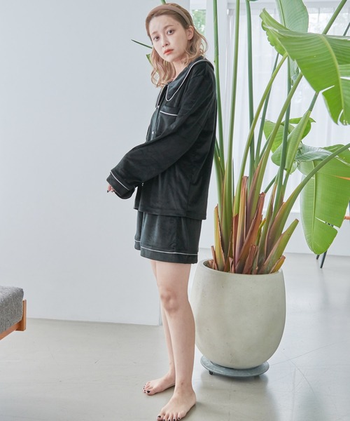 Dita（ディータ）の「ゆるてろパールシャギー襟付き ルームウェア（ルームウェア/パジャマ・レディース・シャンパン/ブラック/スモークピンク/オリーブ・FREE）」の6枚目の写真