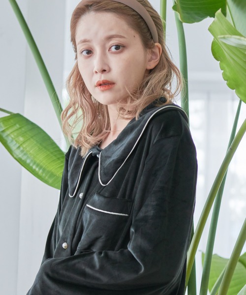 Dita（ディータ）の「ゆるてろパールシャギー襟付き ルームウェア（ルームウェア/パジャマ・レディース・シャンパン/ブラック/スモークピンク/オリーブ・FREE）」の7枚目の写真