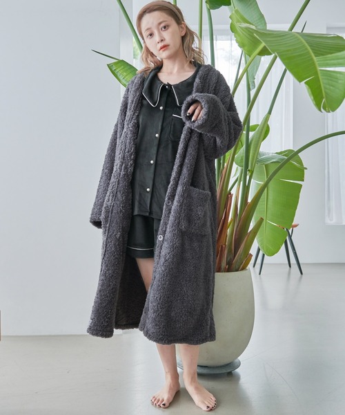 Dita（ディータ）の「ゆるてろパールシャギー襟付き ルームウェア（ルームウェア/パジャマ・レディース・シャンパン/ブラック/スモークピンク/オリーブ・FREE）」の9枚目の写真