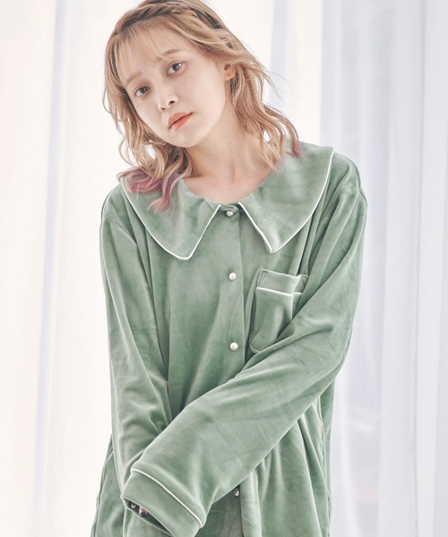 Dita（ディータ）の「ゆるてろパールシャギー襟付き ルームウェア（ルームウェア/パジャマ・レディース・シャンパン/ブラック/スモークピンク/オリーブ・FREE）」の11枚目の写真