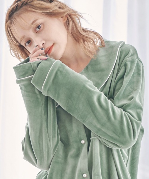 Dita（ディータ）の「ゆるてろパールシャギー襟付き ルームウェア（ルームウェア/パジャマ・レディース・シャンパン/ブラック/スモークピンク/オリーブ・FREE）」の13枚目の写真