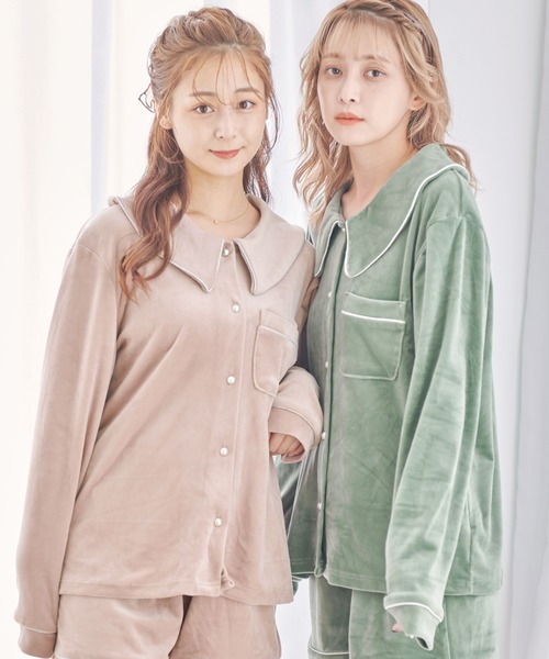 Dita（ディータ）の「ゆるてろパールシャギー襟付き ルームウェア（ルームウェア/パジャマ・レディース・シャンパン/ブラック/スモークピンク/オリーブ・FREE）」の14枚目の写真