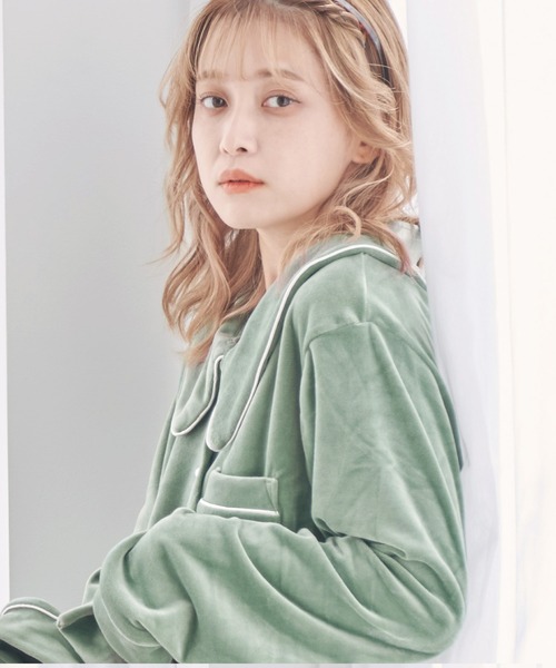 Dita（ディータ）の「ゆるてろパールシャギー襟付き ルームウェア（ルームウェア/パジャマ・レディース・シャンパン/ブラック/スモークピンク/オリーブ・FREE）」の15枚目の写真