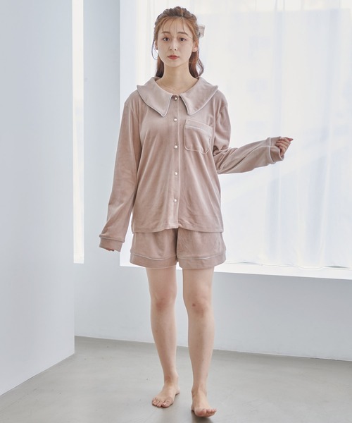 Dita（ディータ）の「ゆるてろパールシャギー襟付き ルームウェア（ルームウェア/パジャマ・レディース・シャンパン/ブラック/スモークピンク/オリーブ・FREE）」の17枚目の写真