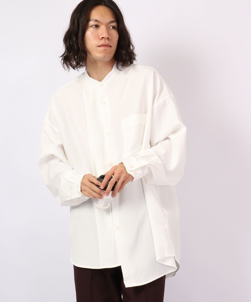 SUGGESTION(サジェッション)の「SUGGESTION ピンタック ドッキング アシメワイドシャツ(シャツ/ブラウス・メンズ・ブラック/ホワイト・M/L)」の1枚目の写真