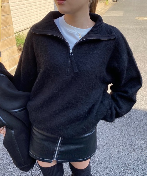 SHAGGIE（シャギー）の「モヘアライクハーフジップオーバーニット（ニット/セーター・レディース・ナチュラル/ブラック/ピンク/ネイビー・FREE）」の21枚目の写真