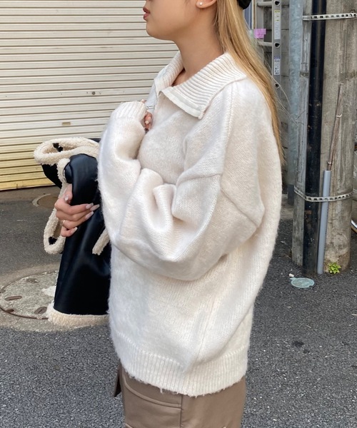 SHAGGIE（シャギー）の「モヘアライクハーフジップオーバーニット（ニット/セーター・レディース・ナチュラル/ブラック/ピンク/ネイビー・FREE）」の17枚目の写真