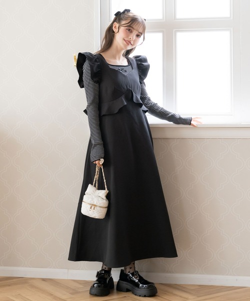 DearMyLoveRose（ディアマイラブローズ）の「バックリボンフリルジャンスカ（ジャンパースカート・レディース・ブラック/ベージュ/パープル/ブラック系その他/ベージュ系その他/パープル系その他・MEDIUM/XX-LARGE/X-LARGE/LARGE）」の3枚目の写真