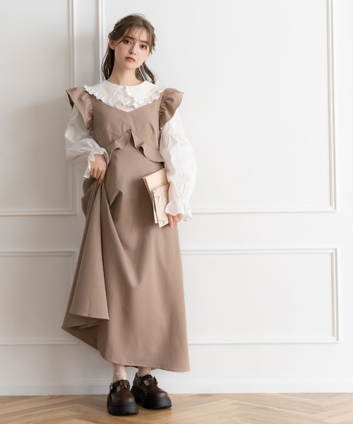 DearMyLoveRose（ディアマイラブローズ）の「バックリボンフリルジャンスカ（ジャンパースカート・レディース・ブラック/ベージュ/パープル/ブラック系その他/ベージュ系その他/パープル系その他・MEDIUM/XX-LARGE/X-LARGE/LARGE）」の5枚目の写真