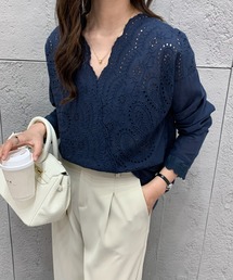 カシュクールカットワーク刺繍ブラウス