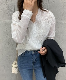 カシュクールカットワーク刺繍ブラウス