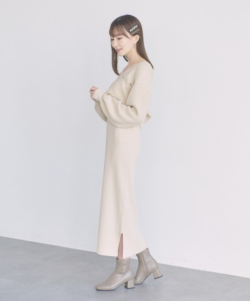 earth music&ecology(アースミュージックアンドエコロジー)の「SET2点クロスニットプルオーバー+キャミワンピース(ワンピース・レディース・モカ/アイボリー/ブラック・FREE)」の4枚目の写真