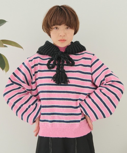 MERLOT(メルロー)の「マルチカラーハイネックボーダーニット(ニット/セーター・レディース・グリーン/ピンク/イエロー・FREE)」の3枚目の写真