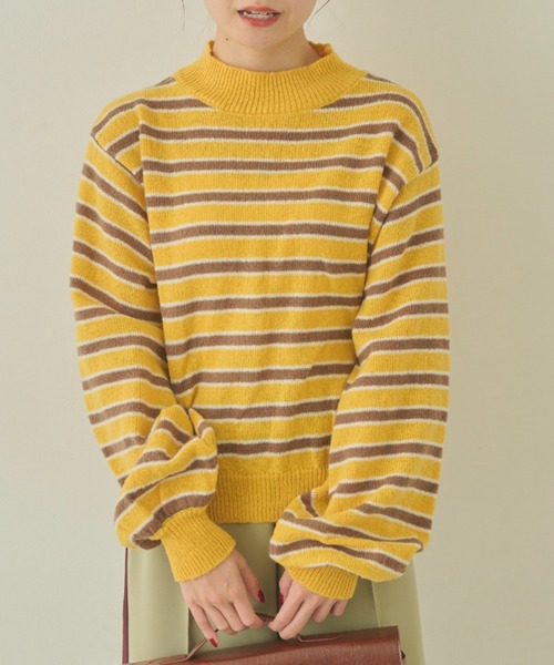 MERLOT(メルロー)の「マルチカラーハイネックボーダーニット(ニット/セーター・レディース・グリーン/ピンク/イエロー・FREE)」の13枚目の写真