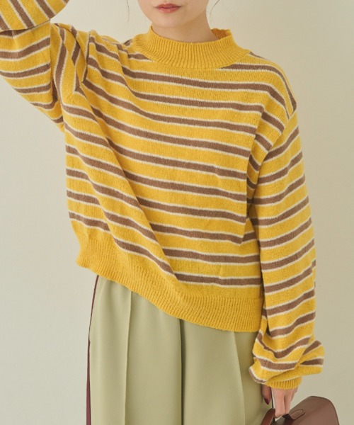 MERLOT(メルロー)の「マルチカラーハイネックボーダーニット(ニット/セーター・レディース・グリーン/ピンク/イエロー・FREE)」の14枚目の写真