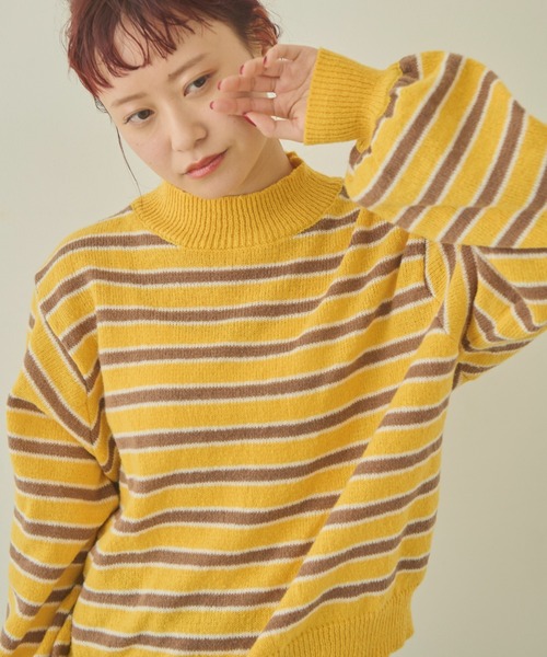 MERLOT(メルロー)の「マルチカラーハイネックボーダーニット(ニット/セーター・レディース・グリーン/ピンク/イエロー・FREE)」の15枚目の写真