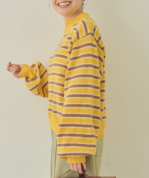 MERLOT(メルロー)の「マルチカラーハイネックボーダーニット(ニット/セーター・レディース・グリーン/ピンク/イエロー・FREE)」の16枚目の写真