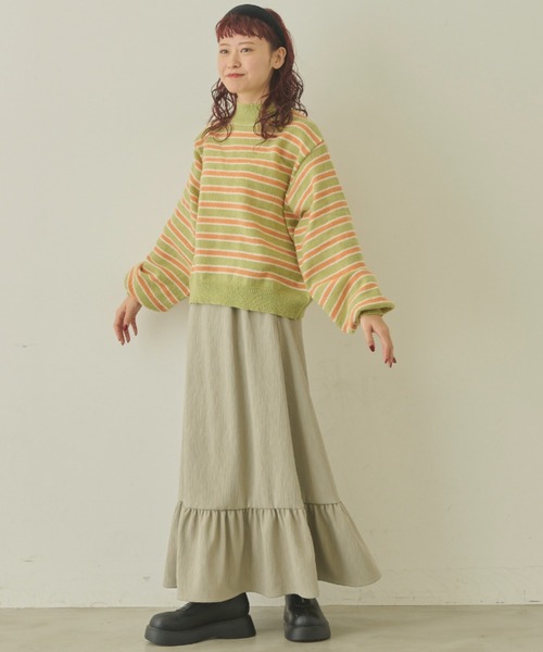 MERLOT(メルロー)の「マルチカラーハイネックボーダーニット(ニット/セーター・レディース・グリーン/ピンク/イエロー・FREE)」の9枚目の写真