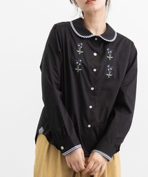 パイピング衿ブーケ刺繍ブラウス