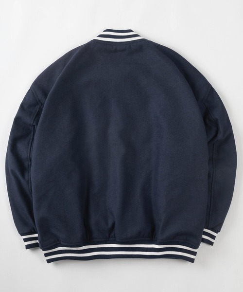 make a ray!(メイク ア レイ!)の「ワンポイント カレッジサガラ刺繍 メルトンスタジャン/ ビッグシルエット(スタジャン・メンズ・ブラック/ネイビー/グリーン/ブラック系その他・M/L/XL)」の5枚目の写真