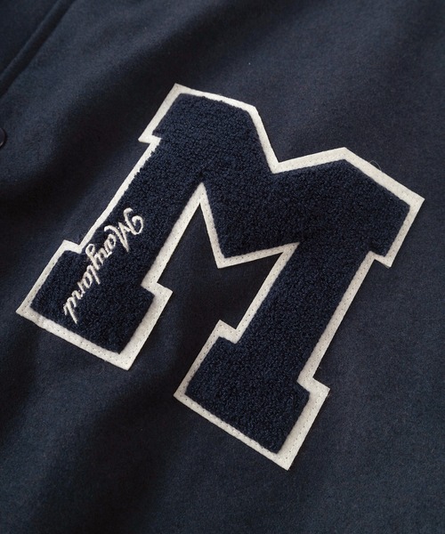 make a ray!(メイク ア レイ!)の「ワンポイント カレッジサガラ刺繍 メルトンスタジャン/ ビッグシルエット(スタジャン・メンズ・ブラック/ネイビー/グリーン/ブラック系その他・M/L/XL)」の8枚目の写真