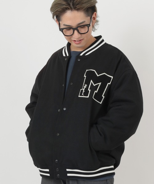 make a ray!(メイク ア レイ!)の「ワンポイント カレッジサガラ刺繍 メルトンスタジャン/ ビッグシルエット(スタジャン・メンズ・ブラック/ネイビー/グリーン/ブラック系その他・M/L/XL)」の14枚目の写真