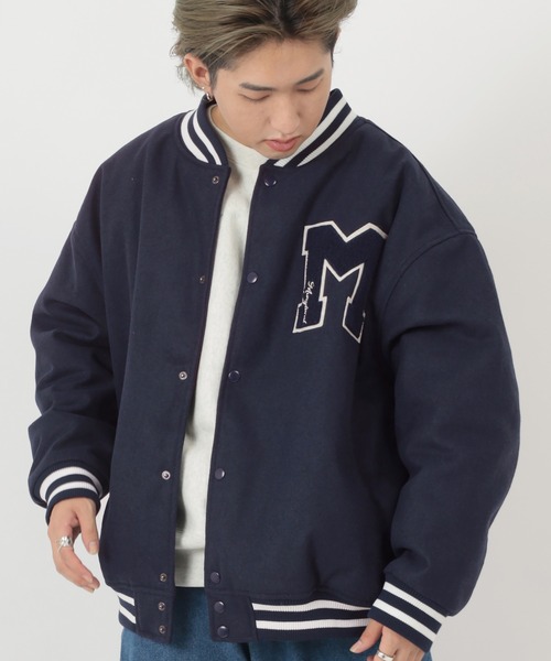 make a ray!(メイク ア レイ!)の「ワンポイント カレッジサガラ刺繍 メルトンスタジャン/ ビッグシルエット(スタジャン・メンズ・ブラック/ネイビー/グリーン/ブラック系その他・M/L/XL)」の18枚目の写真