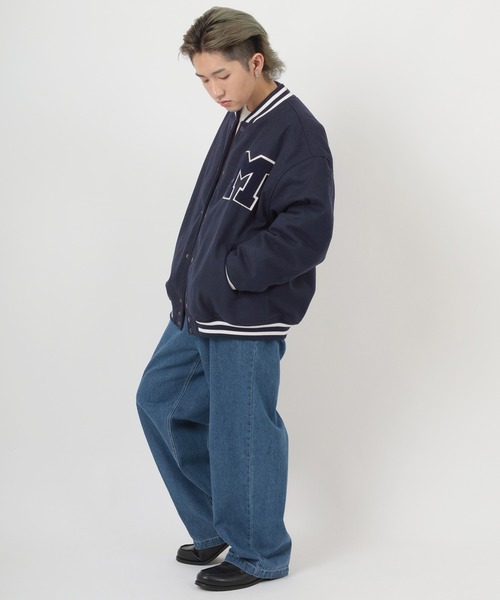 make a ray!(メイク ア レイ!)の「ワンポイント カレッジサガラ刺繍 メルトンスタジャン/ ビッグシルエット(スタジャン・メンズ・ブラック/ネイビー/グリーン/ブラック系その他・M/L/XL)」の19枚目の写真