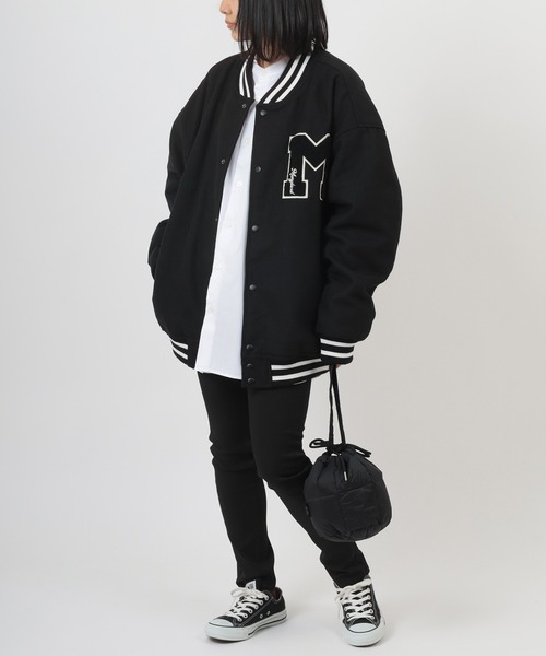 make a ray!(メイク ア レイ!)の「ワンポイント カレッジサガラ刺繍 メルトンスタジャン/ ビッグシルエット(スタジャン・メンズ・ブラック/ネイビー/グリーン/ブラック系その他・M/L/XL)」の22枚目の写真