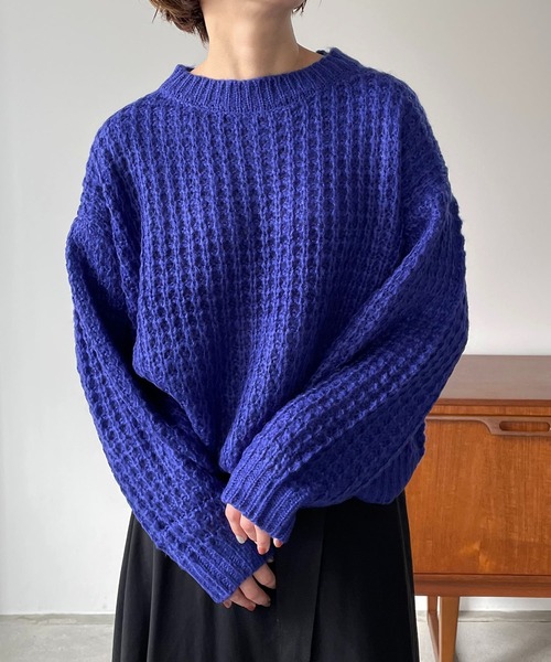 210nouve(トゥージュヌーブ)の「オーバーサイズハニカムニット(ニット/セーター・レディース・ライトグリーン/ブルー/レッド/グリーン・FREE)」の21枚目の写真