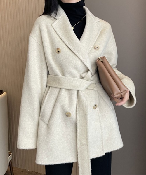 【styling/】 シルクウールコート yuiさんコラボ＞ウール混シャギーコート（チェスターコート