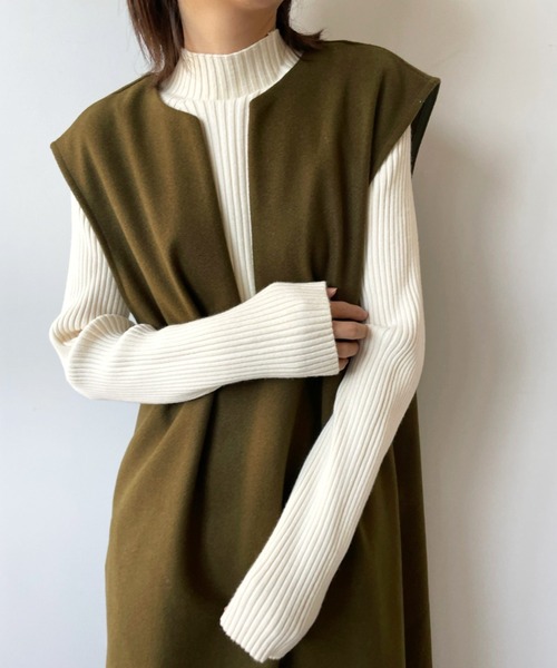 fifth（フィフス）の「メルトンキーネックジャンスカワンピース（ワンピース・レディース・モカ/カーキ/ブラック・M）」の3枚目の写真